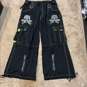 Tripp NYC Skull Stud Zipoff Cargo Pants Vintage 2000's Black and Green